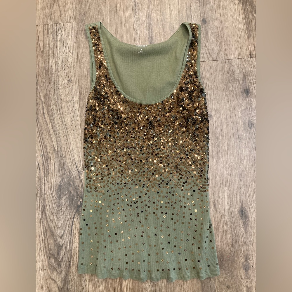 Express army, green, brown, sequin tank top